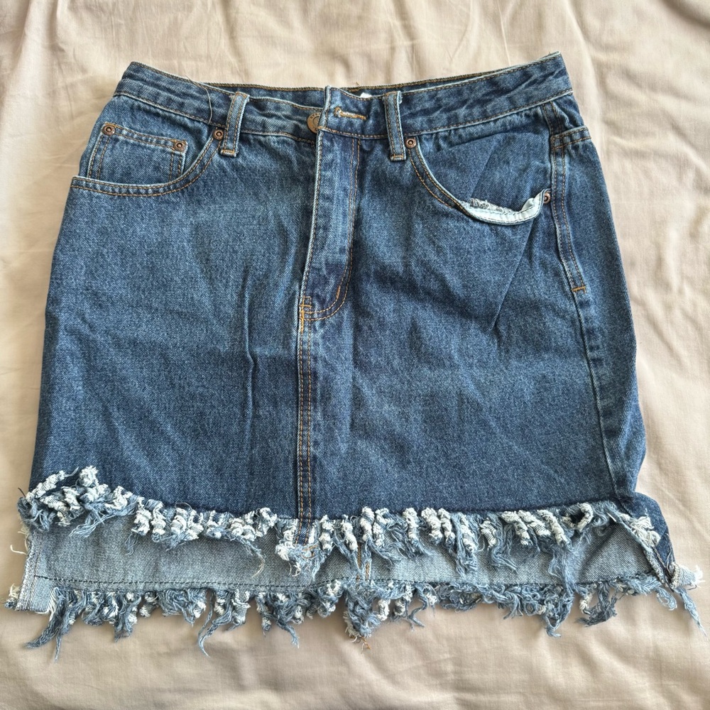 Boohoo Blue Frayed Hem Pencil Skirt